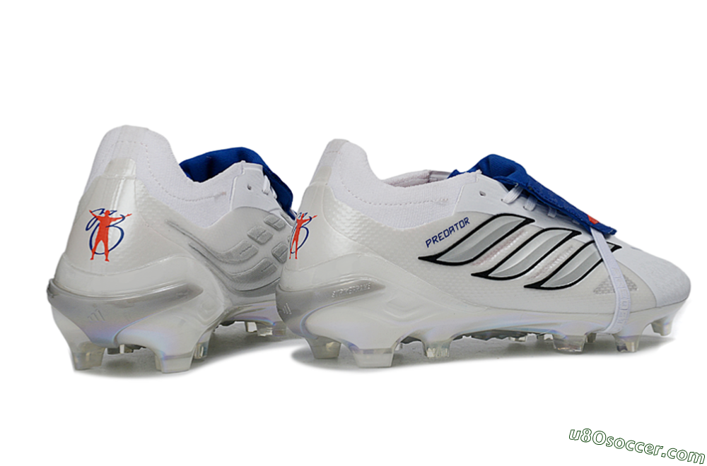 Adidas Predator 26 Elite Fold-Over Tongue FG Firm Ground Soccer Cleats - White/Royal Blue/Metallic Silver 6