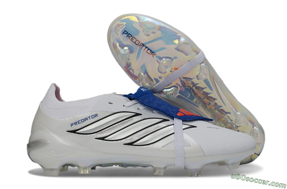 Adidas Predator 26 Elite Fold-Over Tongue FG Firm Ground Soccer Cleats - White/Royal Blue/Metallic Silver 1