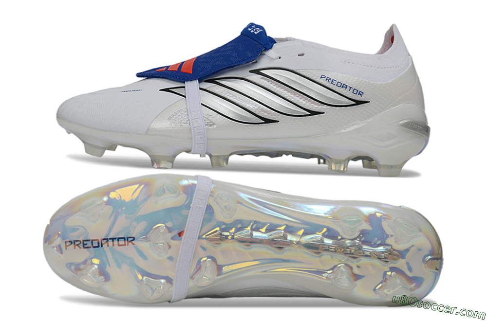 Adidas Predator 26 Elite Fold-Over Tongue FG Firm Ground Soccer Cleats - White/Royal Blue/Metallic Silver 0