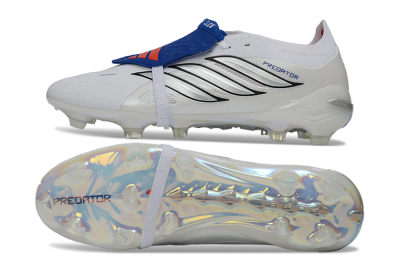 Adidas Predator 26 Elite Fold-Over Tongue FG Firm Ground Soccer Cleats - White/Royal Blue/Metallic Silver