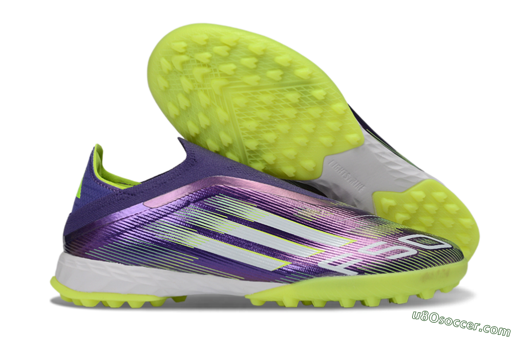 Adidas F50 Pro Laceless TF Artificial Turf Soccer Shoes - Purple/Lime Green/White 1