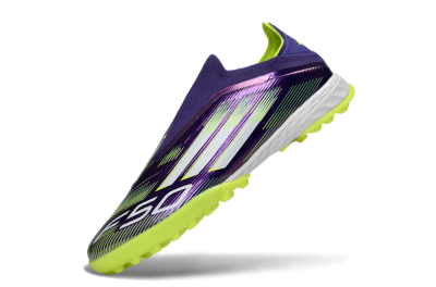 Adidas F50 Pro Laceless TF Artificial Turf Soccer Shoes - Purple/Lime Green/White