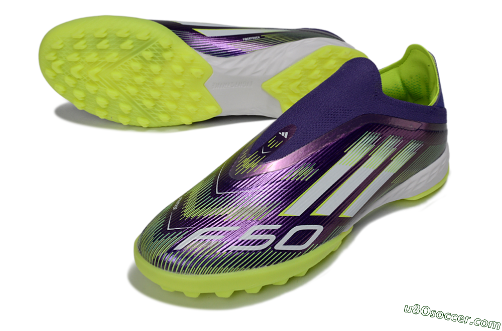 Adidas F50 Pro Laceless TF Artificial Turf Soccer Shoes - Purple/Lime Green/White 3