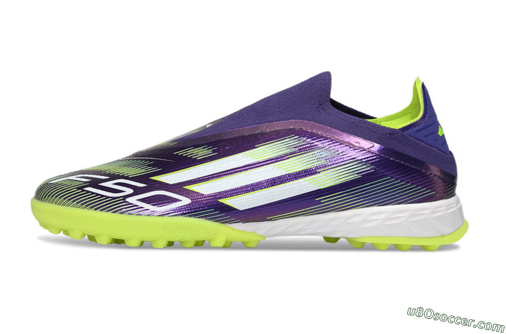 Adidas F50 Pro Laceless TF Artificial Turf Soccer Shoes - Purple/Lime Green/White 2