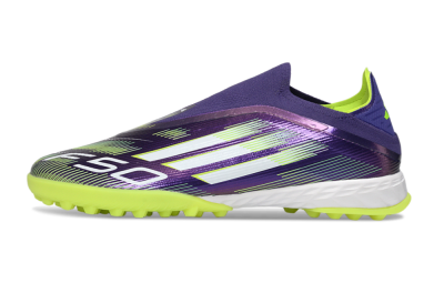 Adidas F50 Pro Laceless TF Artificial Turf Soccer Shoes - Purple/Lime Green/White