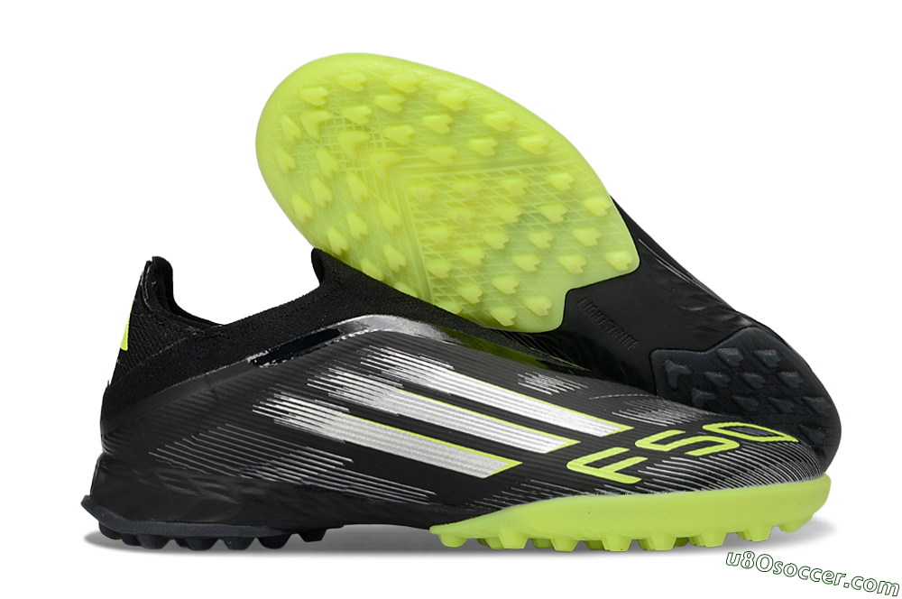 Adidas F50 Pro Laceless TF Artificial Turf Soccer Shoes - Black/Electric Yellow/Neon Green 1