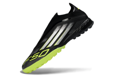 Adidas F50 Pro Laceless TF Artificial Turf Soccer Shoes - Black/Electric Yellow/Neon Green