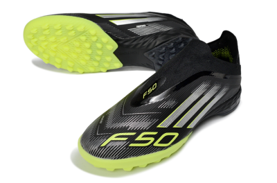 Adidas F50 Pro Laceless TF Artificial Turf Soccer Shoes - Black/Electric Yellow/Neon Green