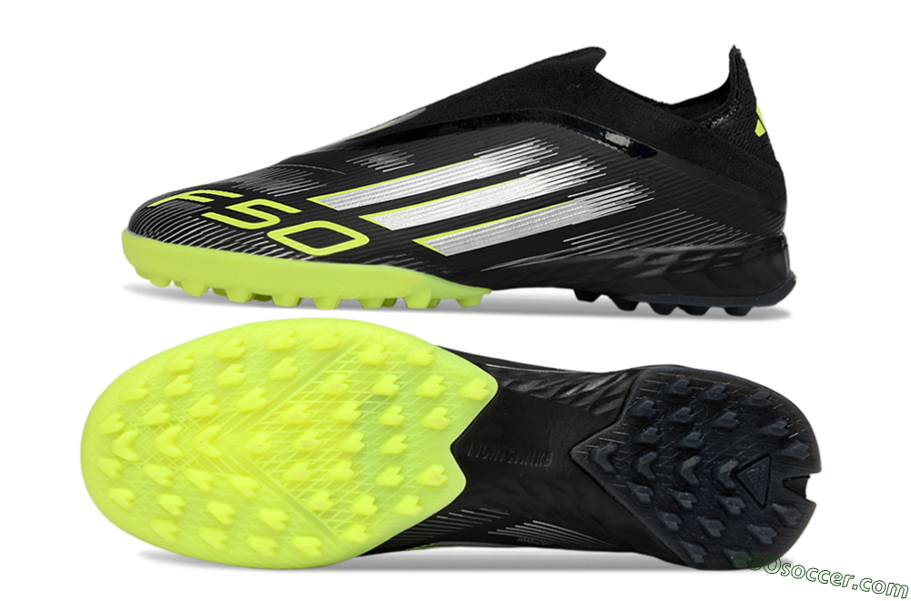 Adidas F50 Pro Laceless TF Artificial Turf Soccer Shoes - Black/Electric Yellow/Neon Green 0