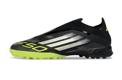 Adidas F50 Pro Laceless TF Artificial Turf Soccer Shoes - Black/Electric Yellow/Neon Green