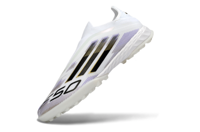 Adidas F50 Pro Laceless TF Artificial Turf Soccer Shoes - White/Black/Gold