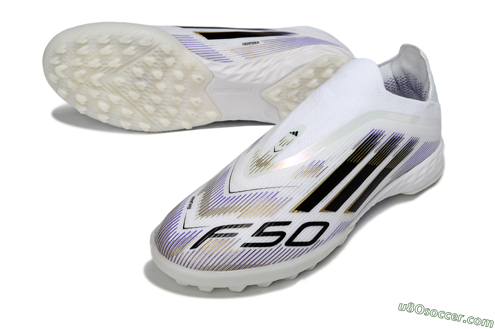 Adidas F50 Pro Laceless TF Artificial Turf Soccer Shoes - White/Black/Gold 3