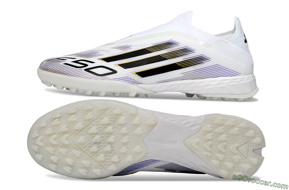 Adidas F50 Pro Laceless TF Artificial Turf Soccer Shoes - White/Black/Gold 0