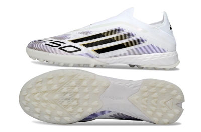 Adidas F50 Pro Laceless TF Artificial Turf Soccer Shoes - White/Black/Gold