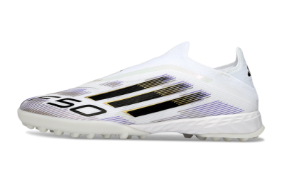Adidas F50 Pro Laceless TF Artificial Turf Soccer Shoes - White/Black/Gold