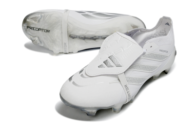 Adidas Predator 26 Elite Fold-Over Tongue FG Firm Ground Soccer Cleats - White/Silver Shadow/White Gloss