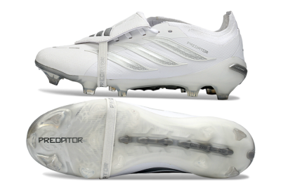 Adidas Predator 26 Elite Fold-Over Tongue FG Firm Ground Soccer Cleats - White/Silver Shadow/White Gloss