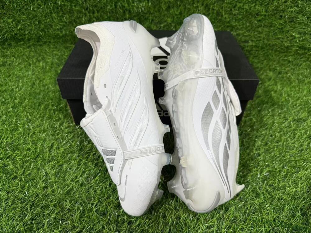 Adidas Predator 26 Elite Fold-Over Tongue FG Firm Ground Soccer Cleats - White/Silver Shadow/White Gloss
