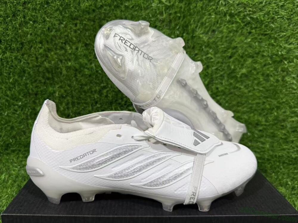 Adidas Predator 26 Elite Fold-Over Tongue FG Firm Ground Soccer Cleats - White/Silver Shadow/White Gloss