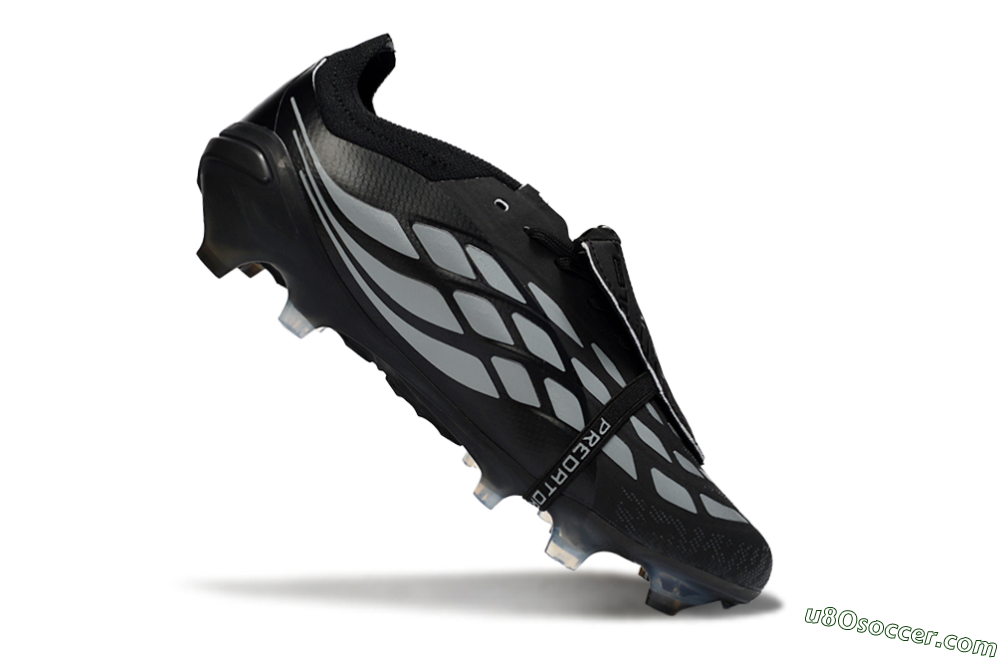 Adidas Predator 26 Elite Fold-Over Tongue FG Firm Ground Soccer Cleats - Black/Graphite Gray/Metallic Silver 5