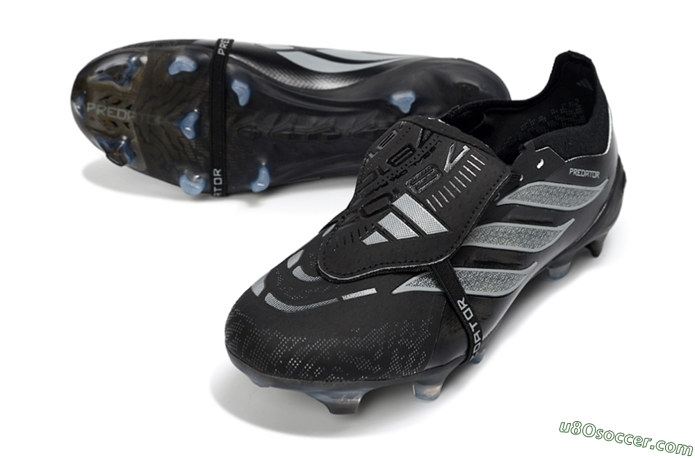Adidas Predator 26 Elite Fold-Over Tongue FG Firm Ground Soccer Cleats - Black/Graphite Gray/Metallic Silver 3