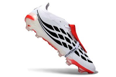 Adidas Predator 26 Elite Fold-Over Tongue FG Firm Ground Soccer Cleats - White/Crimson Red/Sleek Black