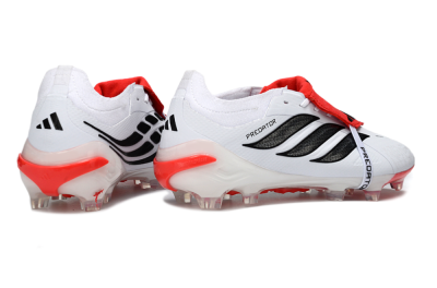 Adidas Predator 26 Elite Fold-Over Tongue FG Firm Ground Soccer Cleats - White/Crimson Red/Sleek Black