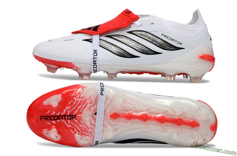 Adidas Predator 26 Elite Fold-Over Tongue FG Firm Ground Soccer Cleats - White/Crimson Red/Sleek Black 0