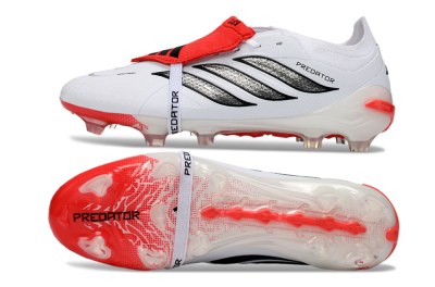Adidas Predator 26 Elite Fold-Over Tongue FG Firm Ground Soccer Cleats - White/Crimson Red/Sleek Black