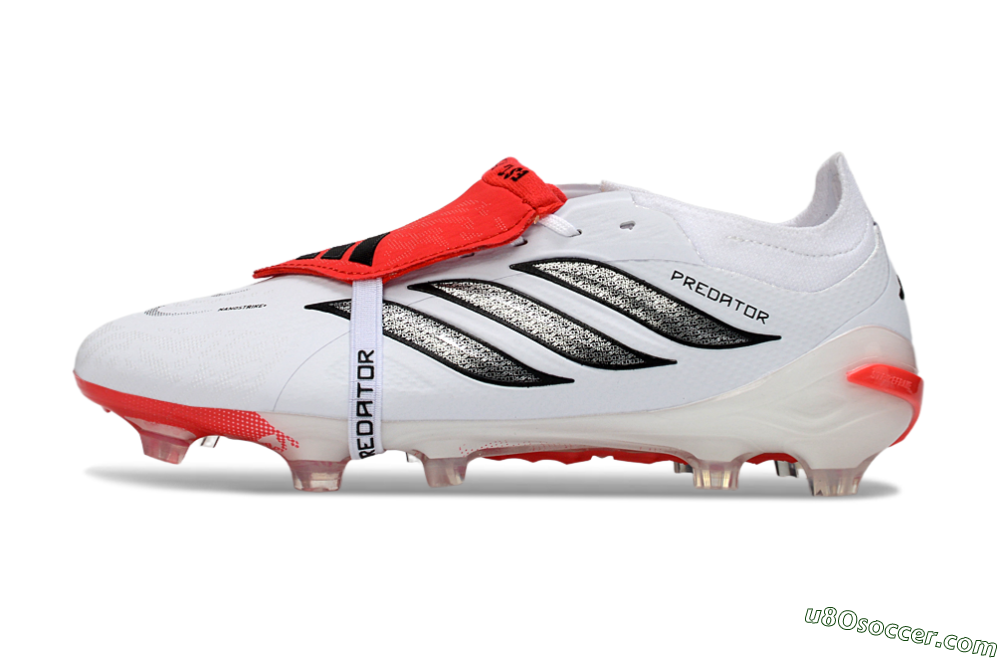 Adidas Predator 26 Elite Fold-Over Tongue FG Firm Ground Soccer Cleats - White/Crimson Red/Sleek Black 2