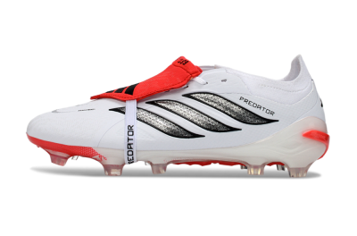 Adidas Predator 26 Elite Fold-Over Tongue FG Firm Ground Soccer Cleats - White/Crimson Red/Sleek Black