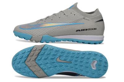 Nike Air Zoom Mercurial Vapor 16 Elite TF Artificial Turf Soccer Shoes - Gray/Sky Blue/Sea Foam