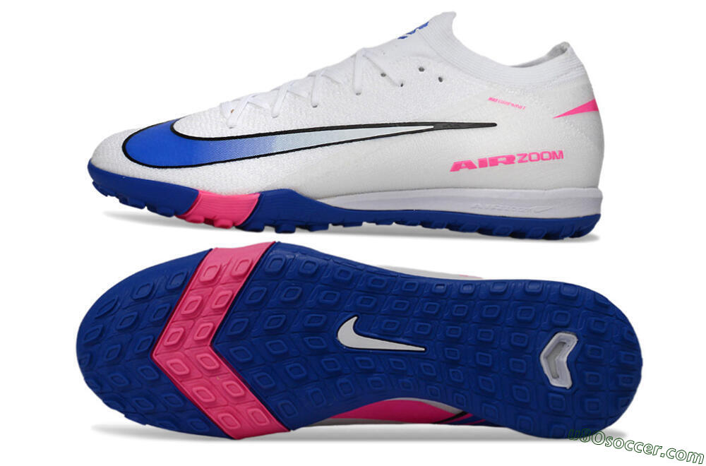Nike Air Zoom Mercurial Vapor 16 Elite TF Artificial Turf Soccer Shoes - White/Electric Blue/Pink Flash 0