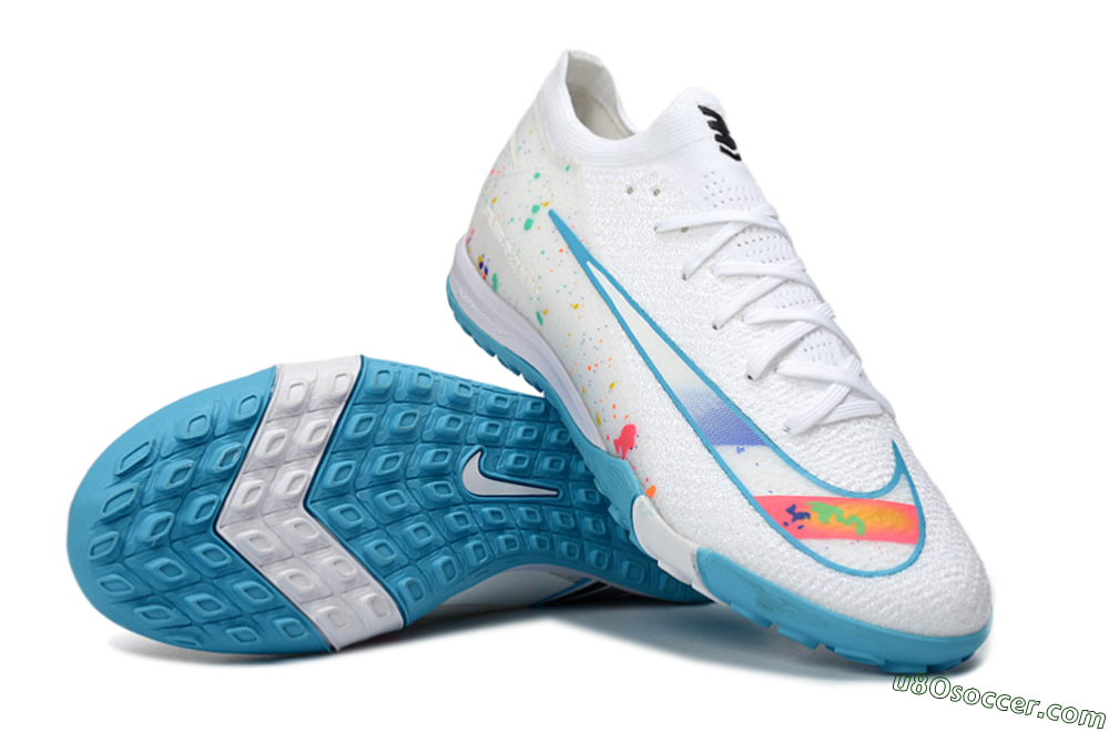 Nike Air Zoom Mercurial Vapor 16 Elite TF Artificial Turf Soccer Shoes - White/Crystal Blue/Splattered Pastel 3