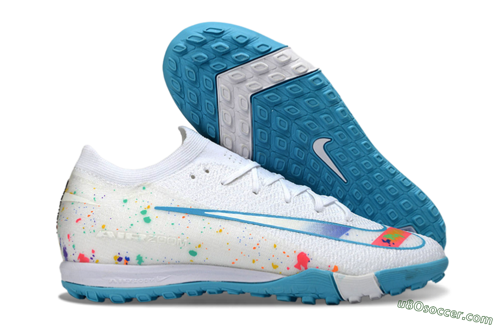 Nike Air Zoom Mercurial Vapor 16 Elite TF Artificial Turf Soccer Shoes - White/Crystal Blue/Splattered Pastel 1