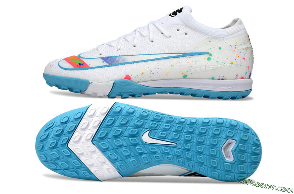 Nike Air Zoom Mercurial Vapor 16 Elite TF Artificial Turf Soccer Shoes - White/Crystal Blue/Splattered Pastel 0