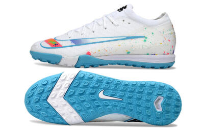 Nike Air Zoom Mercurial Vapor 16 Elite TF Artificial Turf Soccer Shoes - White/Crystal Blue/Splattered Pastel