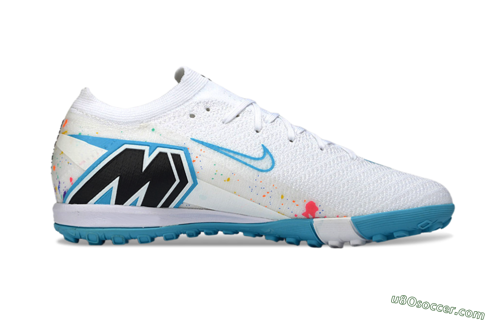 Nike Air Zoom Mercurial Vapor 16 Elite TF Artificial Turf Soccer Shoes - White/Crystal Blue/Splattered Pastel 7