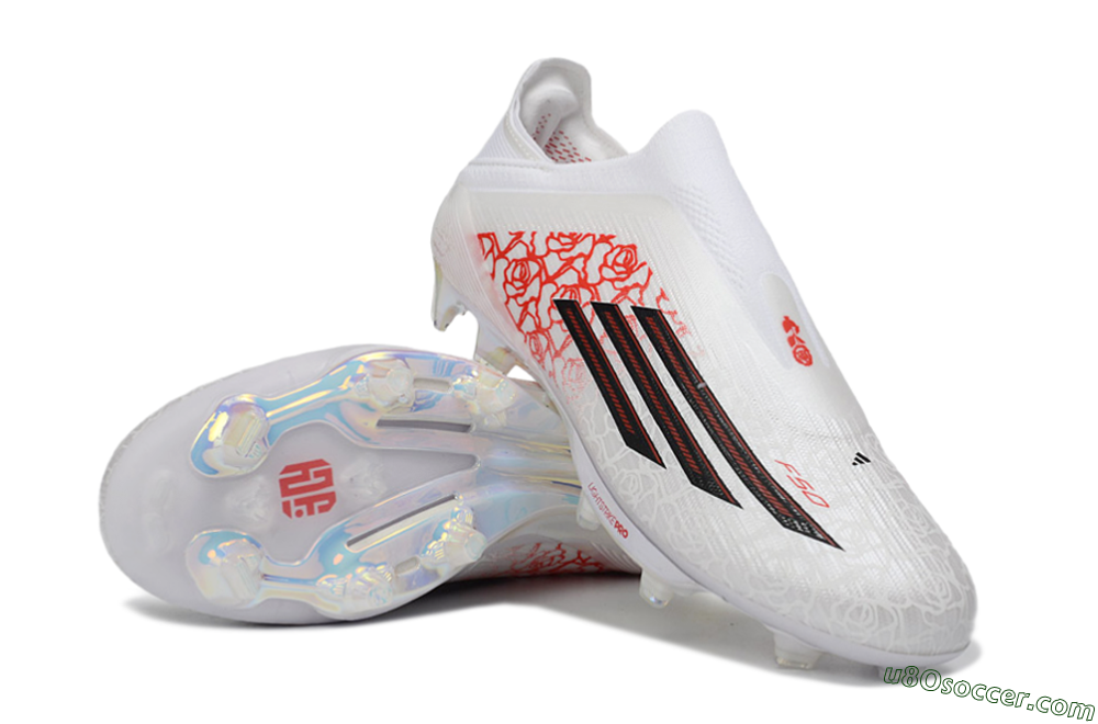 Adidas F50+ Elite Lightstrike Pro Laceless FG Firm Ground Soccer Cleats - White/Crimson Red/Black 3
