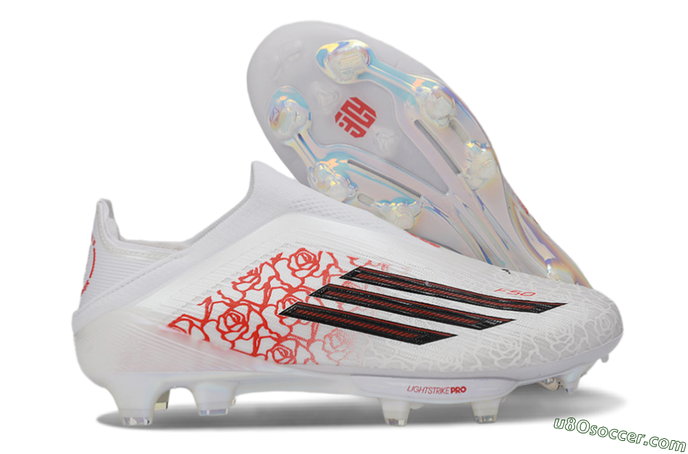 Adidas F50+ Elite Lightstrike Pro Laceless FG Firm Ground Soccer Cleats - White/Crimson Red/Black 1