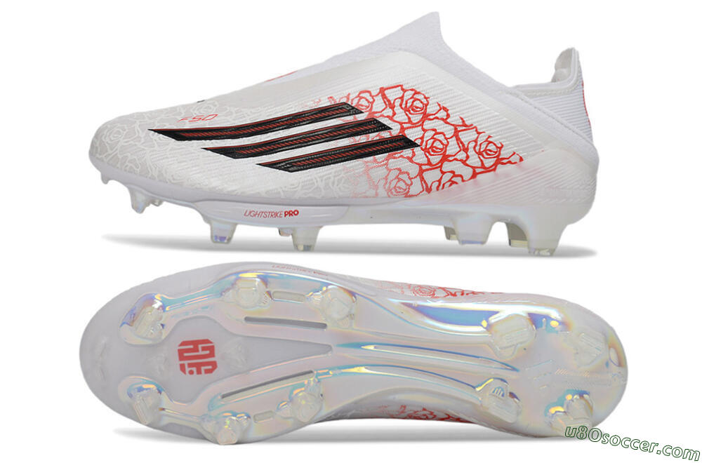 Adidas F50+ Elite Lightstrike Pro Laceless FG Firm Ground Soccer Cleats - White/Crimson Red/Black 0