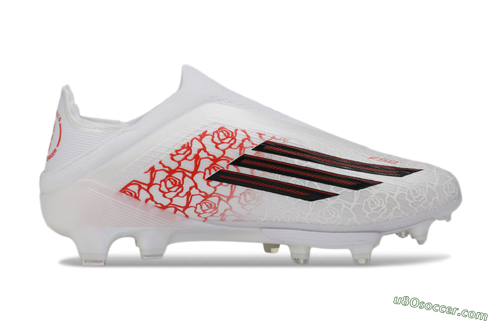 Adidas F50+ Elite Lightstrike Pro Laceless FG Firm Ground Soccer Cleats - White/Crimson Red/Black 7