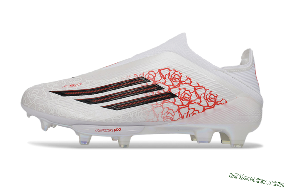 Adidas F50+ Elite Lightstrike Pro Laceless FG Firm Ground Soccer Cleats - White/Crimson Red/Black 2