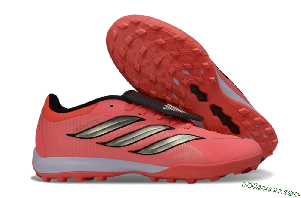 Adidas Predator 26 Elite Fold-Over Tongue TF Artificial Turf Soccer Shoes - Pink/Coral Blaze/Metallic Silver 1