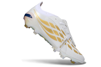 Adidas Predator 26 Elite Fold-Over Tongue FG Firm Ground Soccer Cleats - White/Gold/Iridescent