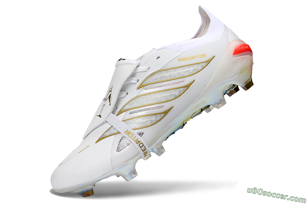 Adidas Predator 26 Elite Fold-Over Tongue FG Firm Ground Soccer Cleats - White/Gold/Iridescent 5
