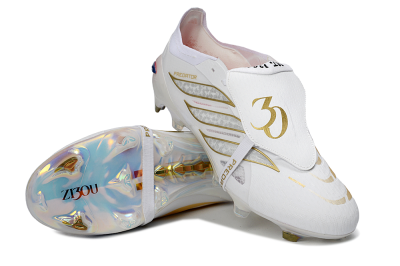 Adidas Predator 26 Elite Fold-Over Tongue FG Firm Ground Soccer Cleats - White/Gold/Iridescent