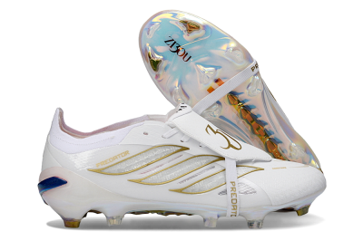 Adidas Predator 26 Elite Fold-Over Tongue FG Firm Ground Soccer Cleats - White/Gold/Iridescent