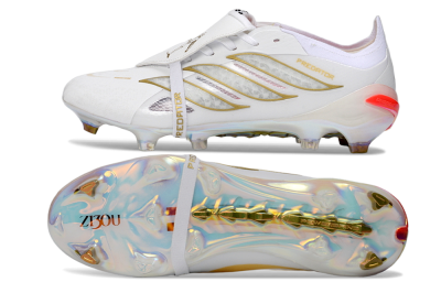 Adidas Predator 26 Elite Fold-Over Tongue FG Firm Ground Soccer Cleats - White/Gold/Iridescent
