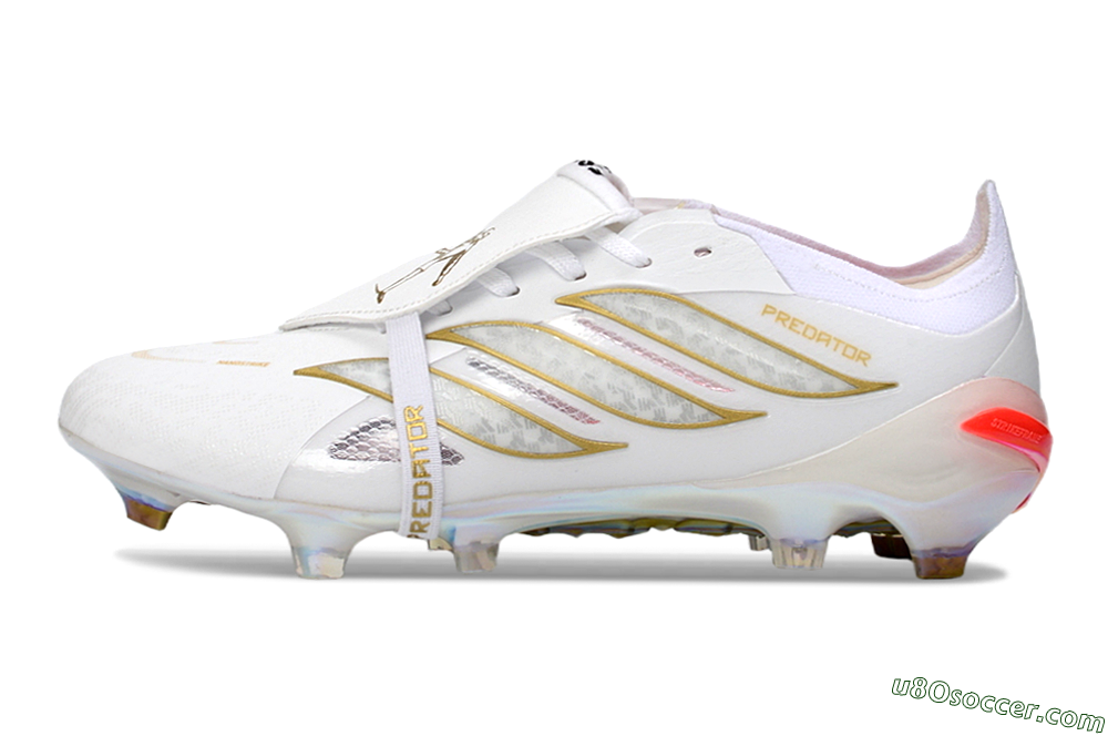 Adidas Predator 26 Elite Fold-Over Tongue FG Firm Ground Soccer Cleats - White/Gold/Iridescent 2